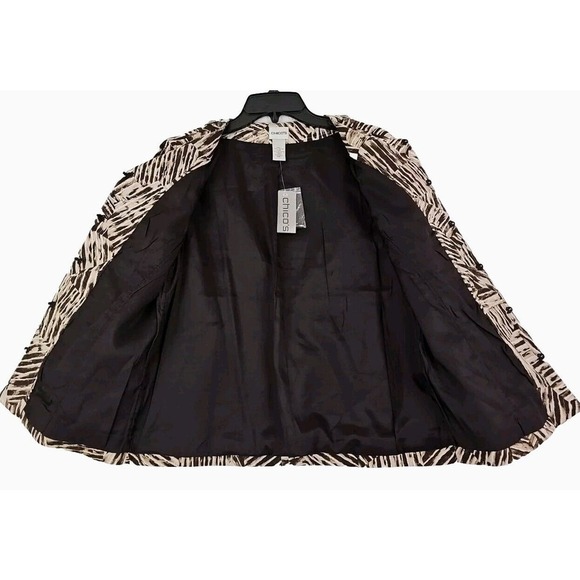 Chico’s ~Woman Size 1(M)~ Beige/Brown Blazer Fully Lined Jacket Beaded NWT. - Picture 3 of 9